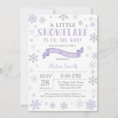 冬の赤ちゃんシャワー招待状パープルスノーフレーク 招待状 (正面)