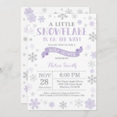 冬の赤ちゃんシャワー招待状パープルスノーフレーク 招待状 (正面/裏面)