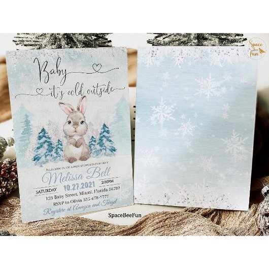冬の赤ちゃんシャワー招待状ベビー外は寒い 招待状