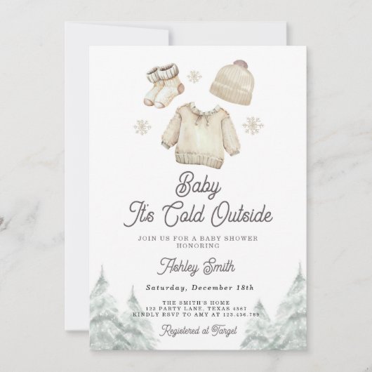 冬の赤ちゃんシャワー招待状外は寒いユニセックス 招待状 (正面)