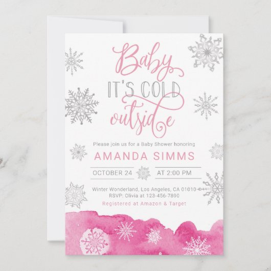 冬の赤ちゃんシャワー招待状外は寒い 招待状 (正面)