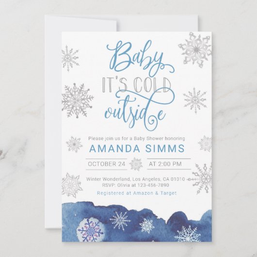 冬の赤ちゃんシャワー招待状外は寒い 招待状 (正面)