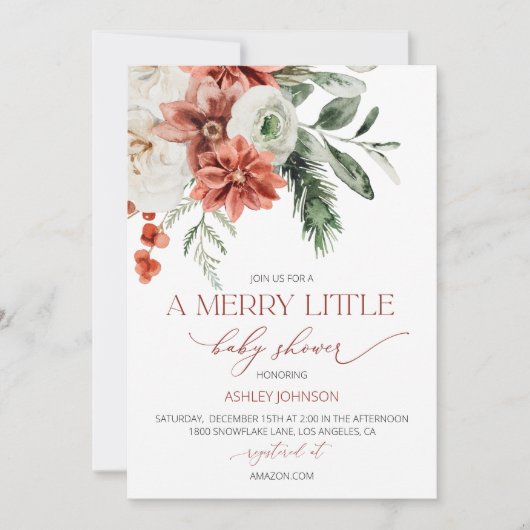 冬の赤ちゃんシャワー招待状、クリスマスシャワー 招待状 (正面)