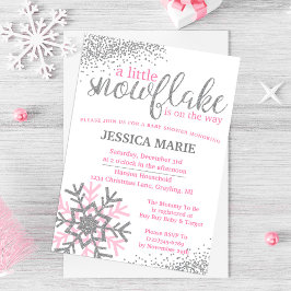 冬の赤ちゃんシャワー招待状 – ピンクのスノーフレーク 招待状