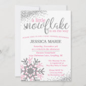 冬の赤ちゃんシャワー招待状 – ピンクのスノーフレーク 招待状 (正面)