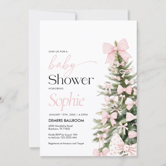 冬の赤ちゃんシャワー招待状、弓の赤ちゃんシャワー 招待状 (正面)