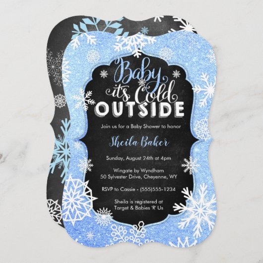 冬の赤ちゃんシャワー招待状 – 男の子の赤ちゃんシャワー 招待状 (正面/裏面)
