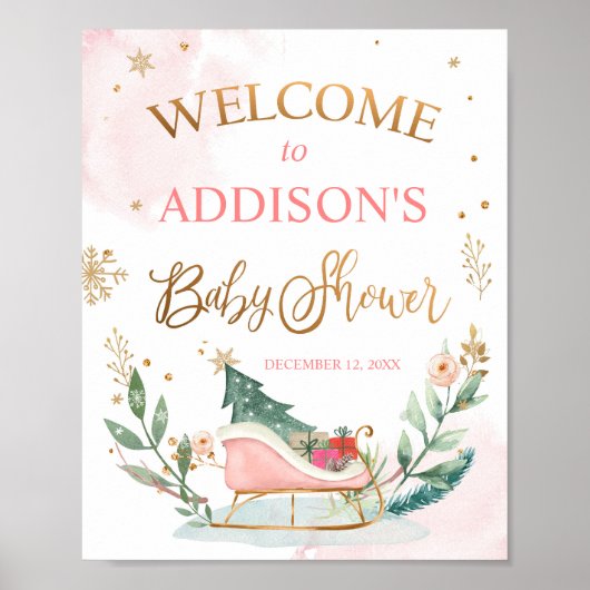冬の赤ちゃんシャワー歓迎そりの寒さ外 ポスター (正面)