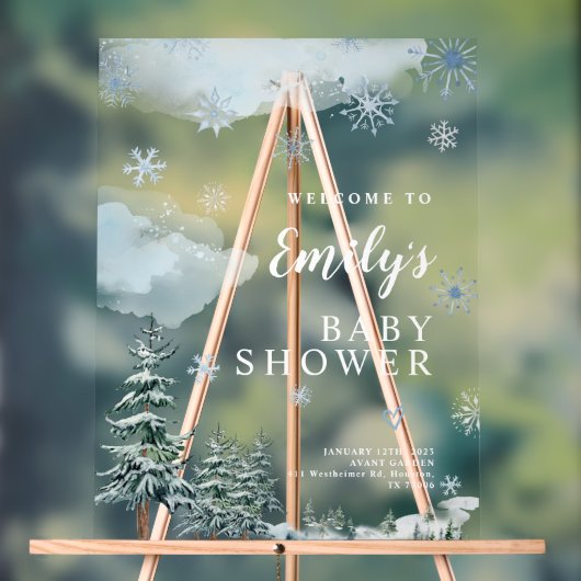 冬の赤ちゃんシャワー歓迎サイン、青い赤ちゃんシャワー アクリルサイン (ニュートラル)