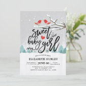 冬の赤ちゃんシャワー甘い赤ちゃんガールシック雪のシーン 招待状 (スタンド正面)