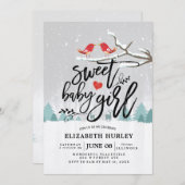 冬の赤ちゃんシャワー甘い赤ちゃんガールシック雪のシーン 招待状 (正面/裏面)