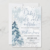 冬の赤ちゃんシャワー男の子ベビー外は寒いベビー 招待状 (正面)