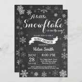 冬の赤ちゃんシャワー白いスノーフレークチョークボード 招待状 (正面/裏面)