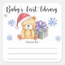 冬の赤ちゃんシャワー蔵書票、ベビー用の本