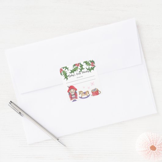 冬の赤ちゃんシャワー蔵書票、ベビー用の本 スクエアシール (封筒)