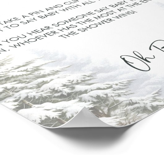 冬の赤ちゃんシャワー言わないベビーゲームサイン ポスター (角)