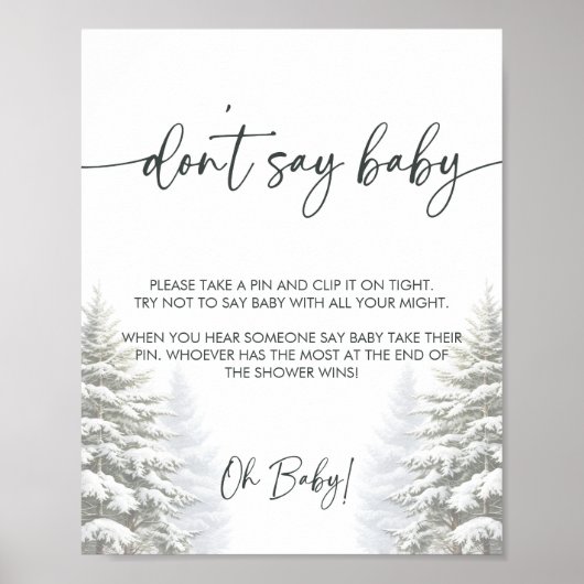 冬の赤ちゃんシャワー言わないベビーゲームサイン ポスター (正面)