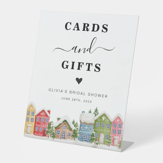 冬の赤ちゃんシャワー雪のカードとギフトサイン 台座サイン (正面)