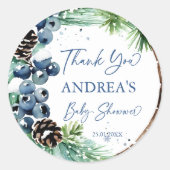 冬の赤ちゃんシャワー雪の松のリースの好意 ラウンドシール (正面)