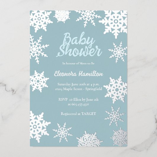 冬の赤ちゃんシャワー 箔招待状 (正面)