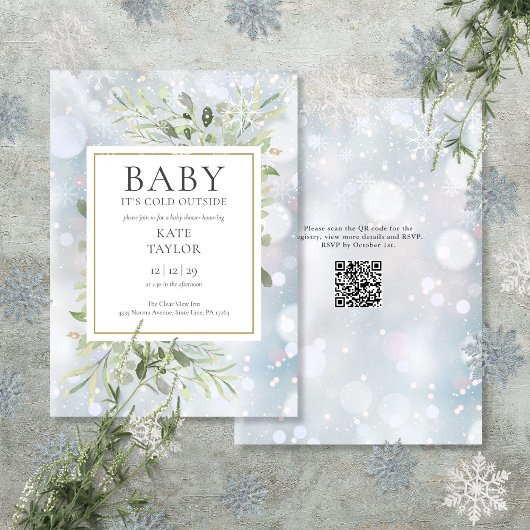 冬の赤ちゃんシャワーQRコードデザイン Baby It's Cold Outside 招待状
