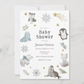 冬の赤ちゃん動物の赤ちゃんシャワー男女兼用 招待状 (正面)