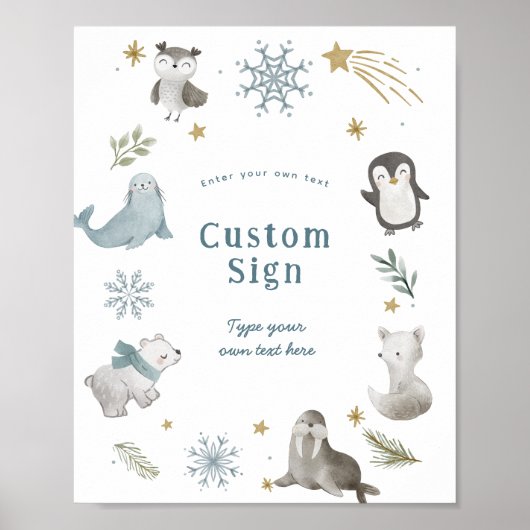 冬の赤ちゃん動物ベビーシャワーカスタム文字標識 ポスター (正面)