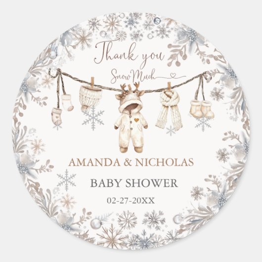 冬の赤ちゃん服ベビーシャワーありがとう ラウンドシール (正面)