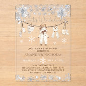 冬の赤ちゃん服ベビーシャワー アクリル招待状 (正面)