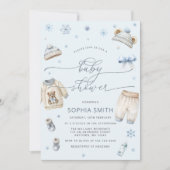 冬の赤ちゃん服 男の子のベビーシャワー 招待状 (正面)