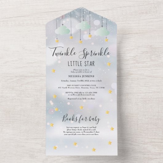 冬の赤ちゃん男女兼用のシャワーを振りかける オールインワン招待状 (内側)