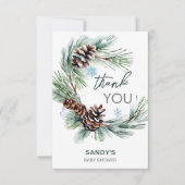 冬の赤ちゃん ベビーシャワー 松のリース 感謝カード 招待状 (正面)