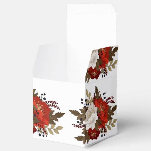 冬の赤と白の花のスクエアステッカー ワインボトル用 フェイバーボックス (オープン)