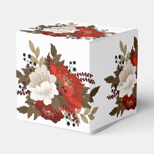 冬の赤と白の花のスクエアステッカー ワインボトル用 フェイバーボックス (裏面サイド)