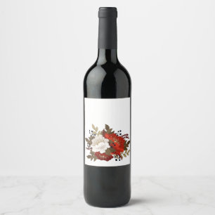 冬の赤と白の花のスクエアステッカー ワインラベル