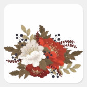 冬の赤と白の花 スクエアシール (正面)