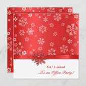 冬の赤と白の雪片オフィスパーティー 招待状 (正面/裏面)