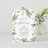 冬の赤と緑の松の果実クリスマスパーティー 招待状 (スタンド正面)