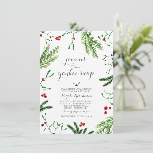 冬の赤と緑の松の果実クリスマスパーティー 招待状 (スタンド正面)