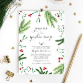 冬の赤と緑の松の果実クリスマスパーティー 招待状