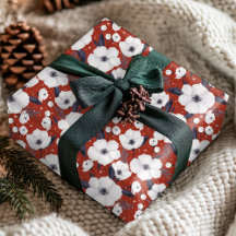 冬の赤の白のクリスマスフローラルパターン