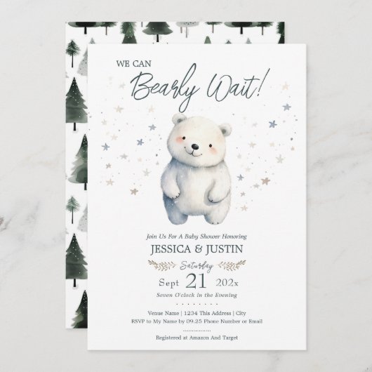 冬の赤ん坊シャワーを心待ちにする 招待状 (正面/裏面)