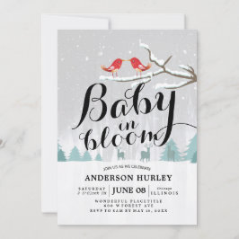 冬の赤モダンちゃんシャワーベビーで開花雪のシーン 招待状