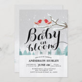 冬の赤モダンちゃんシャワーベビーで開花雪のシーン 招待状 (正面/裏面)