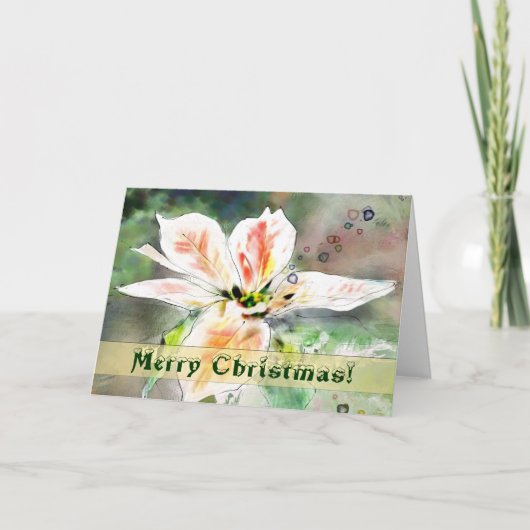 冬の赤面のポインセチアの水彩画のクリスマスカード シーズンカード (正面)