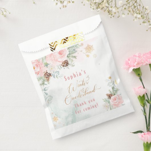 冬の赤面ピンクの冬のオネダーランドの誕生日 フェイバーバッグ (封をした状態)