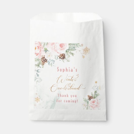 冬の赤面ピンクの冬のオネダーランドの誕生日 フェイバーバッグ (正面)