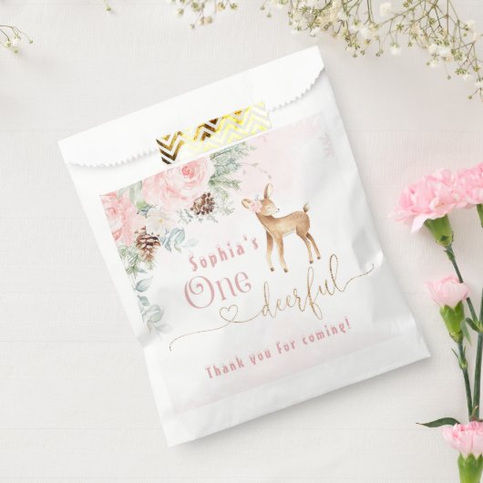 冬の赤面ピンクの最初の誕生日の鹿 フェイバーバッグ (封をした状態)