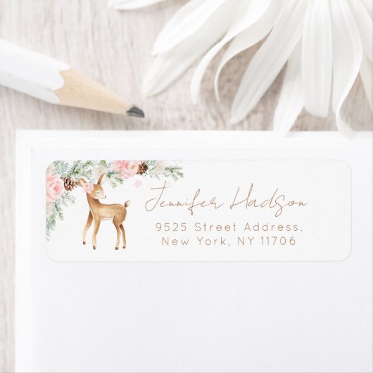 冬の赤面ピンクディアミニマル差出人住所 ラベル (インサイチュ)