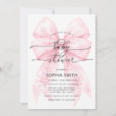 冬の赤面ピンクボウガールベビーシャワー 招待状 (正面)